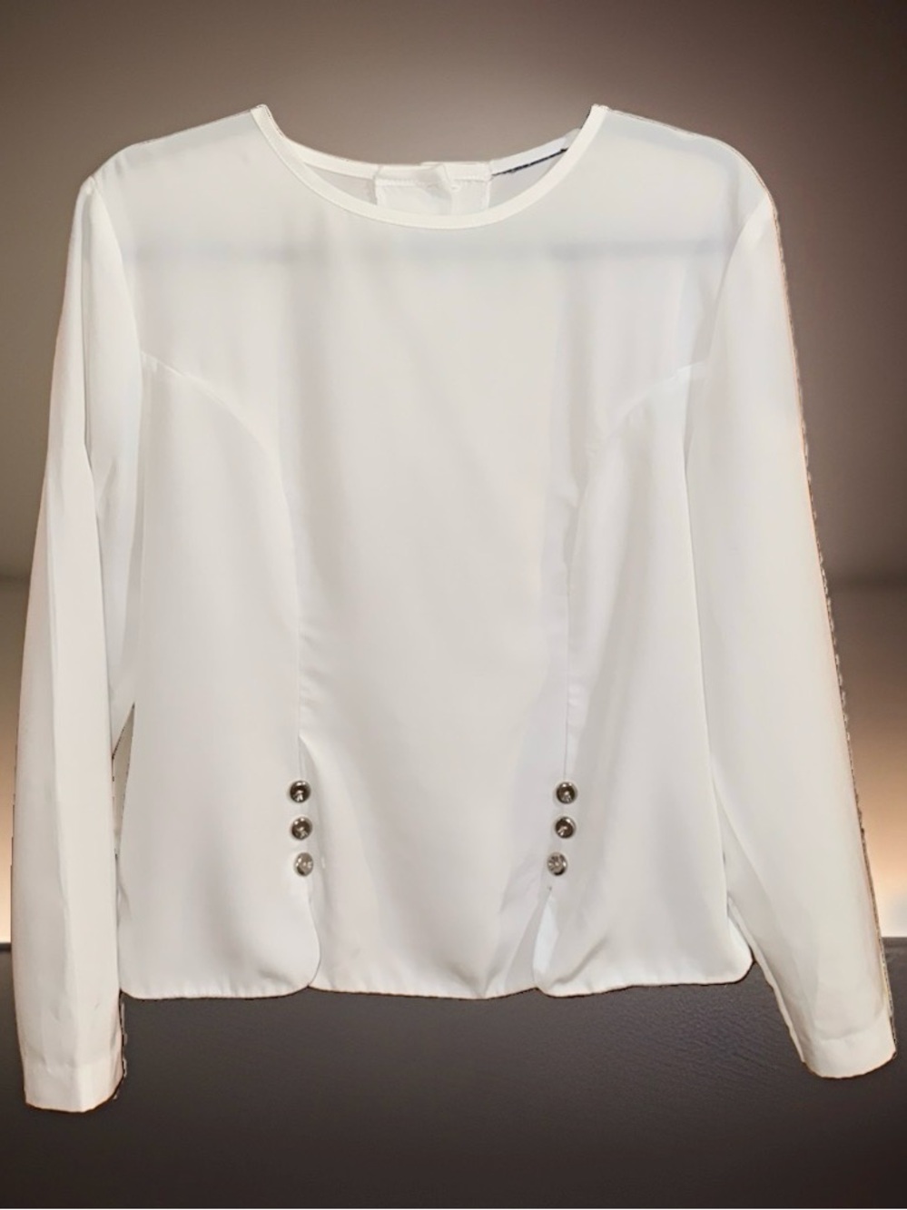 Vtg Che Studio Classic White Long-Sleeve Blouse w/Decorative Buttons-M-FC